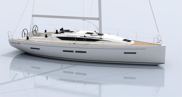 Die neue SALONA 380 von steuerbord vorne gesehen
